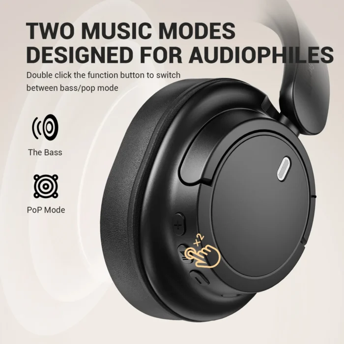 Casque Bluetooth 5.3 sans fil Smile EQ V16, casques de sauna pour conducteur de 40mm, 90 heures de lecture, casque supra-auriculaire 2