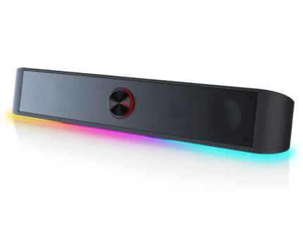 Barre de son de bureau GS560 Adiemus RGB USB, haut-parleur d'ordinateur à 2.0 canaux avec éclairage dynamique, diviseur de lumière audio et affichage 1