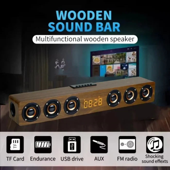 Barre de son haut-parleur Bluetooth en bois 2