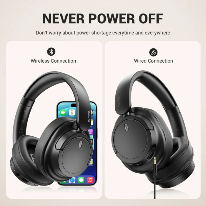 Casque Bluetooth 5.3 sans fil Smile EQ V16, casques de sauna pour conducteur de 40mm, 90 heures de lecture, casque supra-auriculaire 5