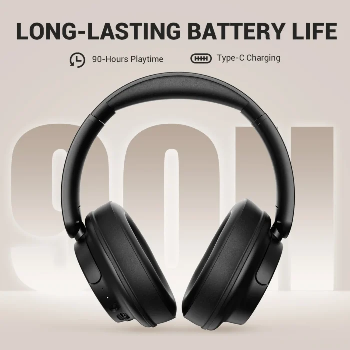 Casque Bluetooth 5.3 sans fil Smile EQ V16, casques de sauna pour conducteur de 40mm, 90 heures de lecture, casque supra-auriculaire 4