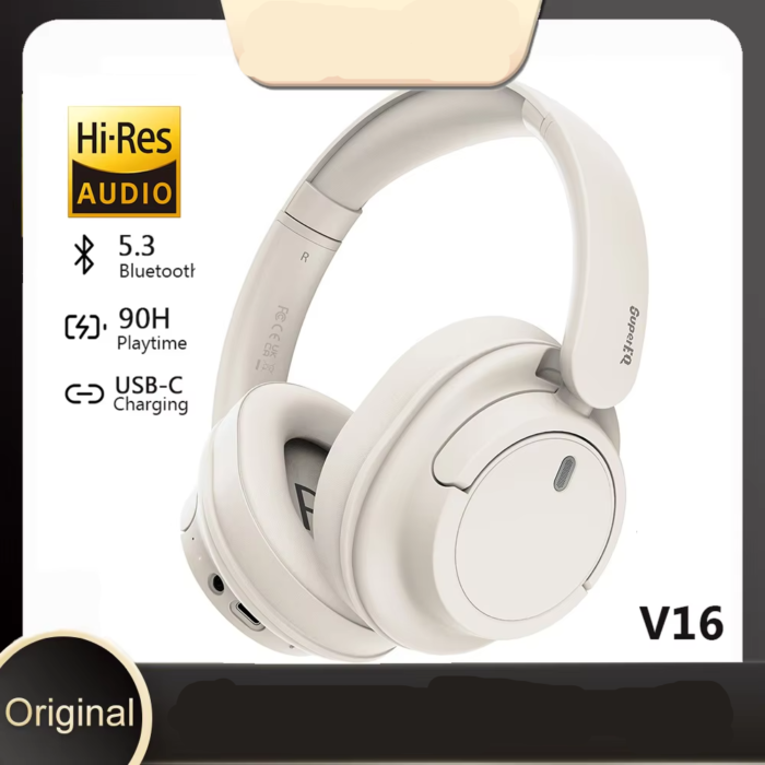 Casque Bluetooth 5.3 sans fil Smile EQ V16, casques de sauna pour conducteur de 40mm, 90 heures de lecture, casque supra-auriculaire