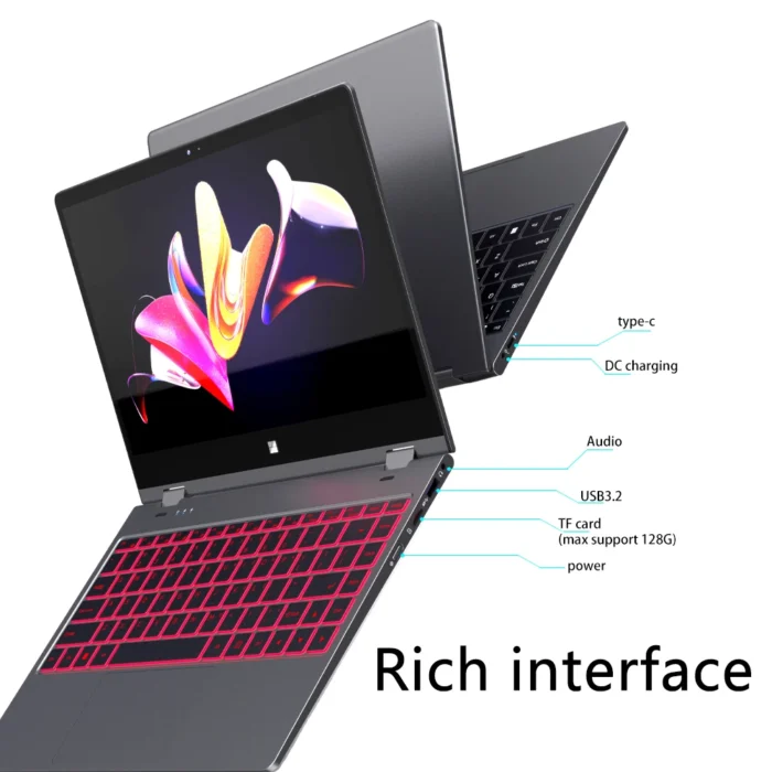 N-ONE Nbook Plus 14.1 pouces Ordinateur Portable Windows 11 Pro Écran Tactile Intel N100 16 Go DDR4/512 Go M.2 SSD 1920*1080p 360 ° Ordinateur Pliant 2