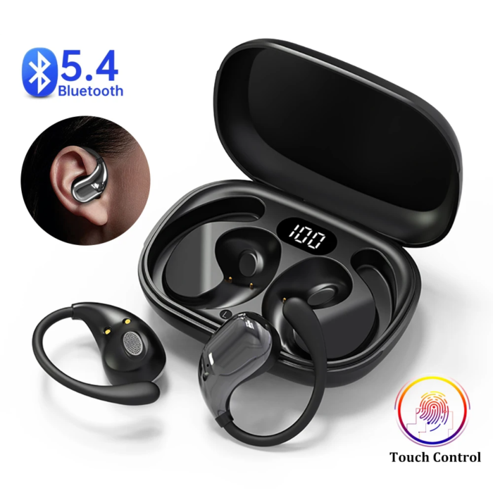 Écouteurs sans fil Bluetooth 5.4 TWS, oreillettes à crochet, stéréo HiFi, sauna étanche, affichage LED, longue veille, tactile