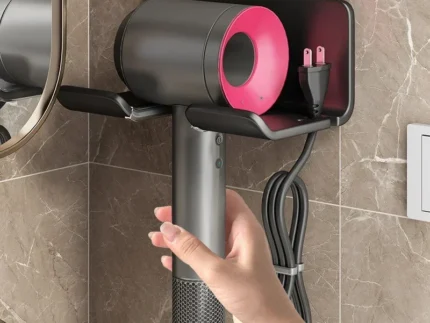 Support sèche-cheveux et lisseur, étagère plastique T1 2