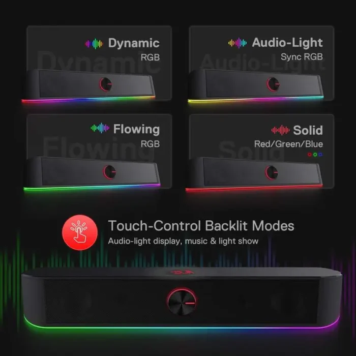 Barre de son de bureau GS560 Adiemus RGB USB, haut-parleur d'ordinateur à 2.0 canaux avec éclairage dynamique, diviseur de lumière audio et affichage 6