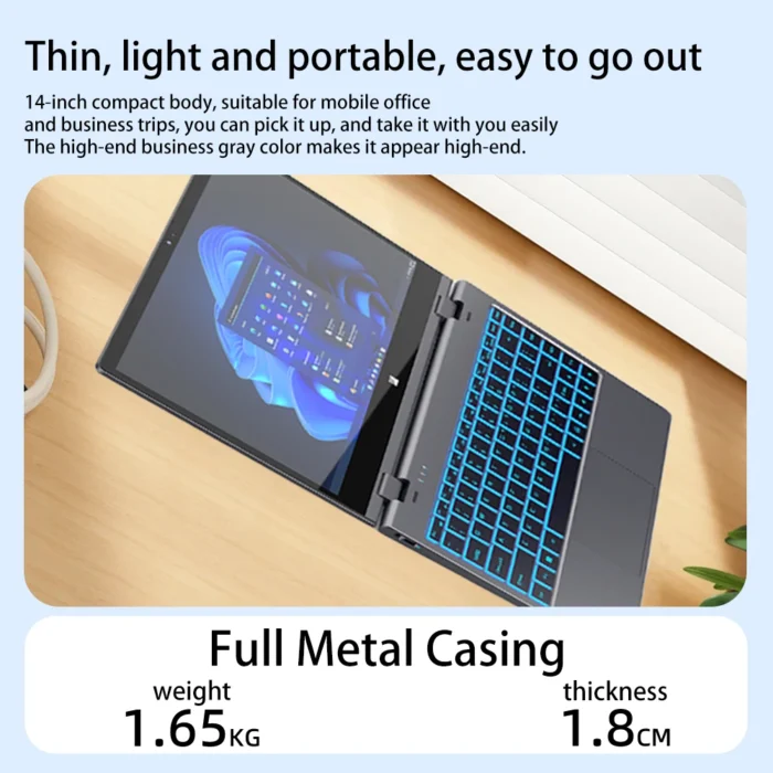 N-ONE Nbook Plus 14.1 pouces Ordinateur Portable Windows 11 Pro Écran Tactile Intel N100 16 Go DDR4/512 Go M.2 SSD 1920*1080p 360 ° Ordinateur Pliant 1